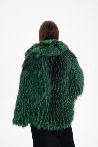 Reversible Genuine Silver Fox  Down Fill Coat in Emerald