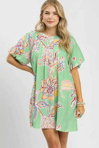 Umgee Boho Floral Print Mini Dress with Pockets - Glamourous Grace