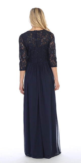 CLEARANCE - Celavie 6305L Three-Quarter Length Lace Sleeve Dress A-line (Size M)