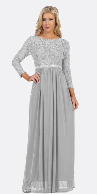 CLEARANCE - Celavie 6305L Three-Quarter Length Lace Sleeve Dress A-line (Size M)
