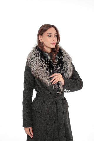 Genuine Silver Fox Cashmere Blend Coat