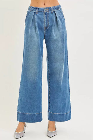 RISEN Slouchy Wide Leg Jeans With Pleats