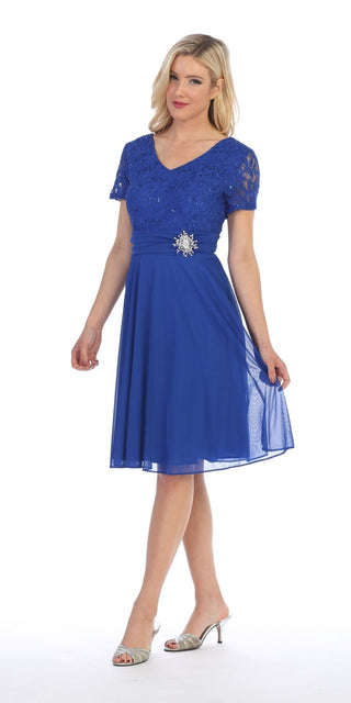 CLEARANCE - Celavie 6320S Knee Length Dress With Short Sleeves (Size L)