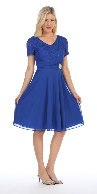 CLEARANCE - Celavie 6320S Knee Length Dress With Short Sleeves (Size L)