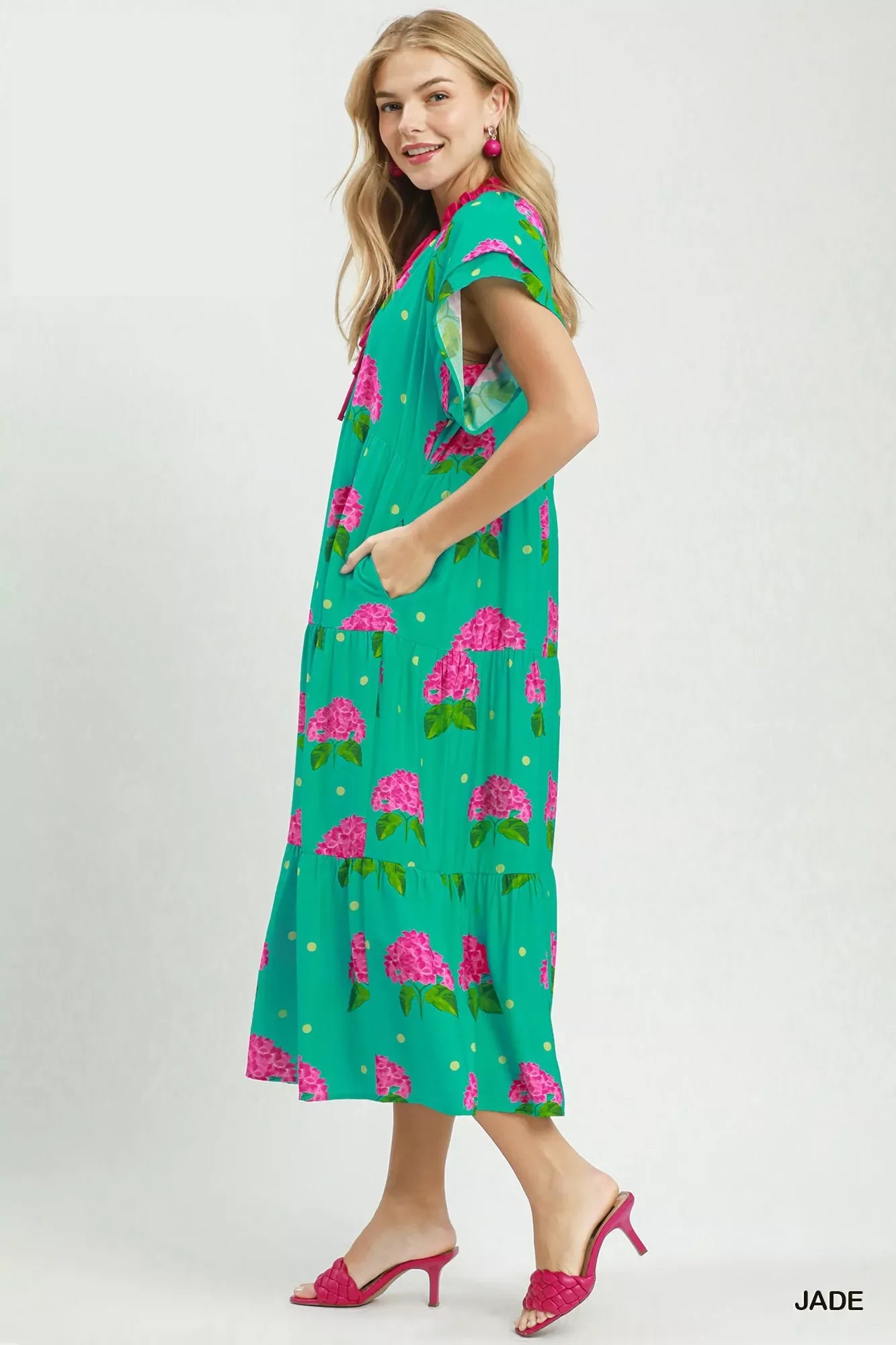 Umgee Hydrangea Print Tiered Midi Dress - Glamourous Grace