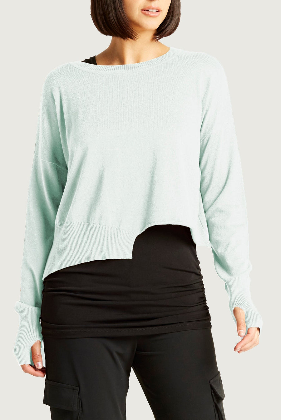 Pima Cotton Mini Knit Crewneck Sweater - Mint - Glamourous Grace