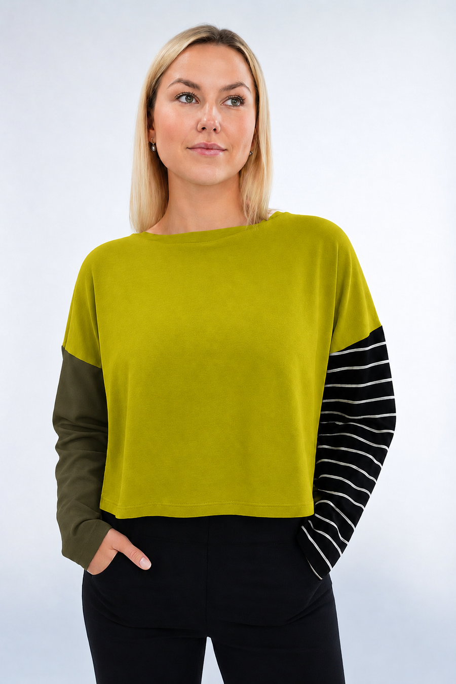 Pima Cotton Mixed Media Mini Luxury Boxy T-Shirt - Guacamole - Glamourous Grace