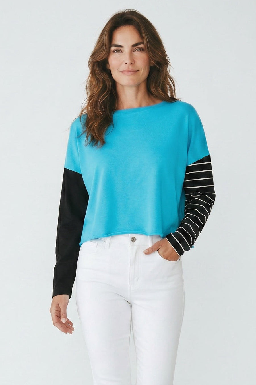 Pima Cotton Mixed Media Mini Luxury Boxy T-Shirt - Capri - Glamourous Grace