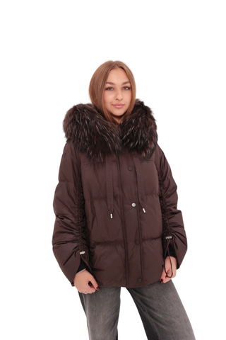 Utah Genuine Fur Trim Down Fill Jacket in Fig