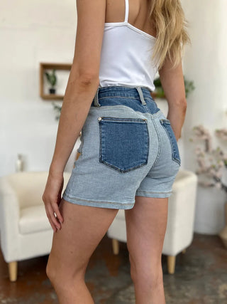 Judy Blue Color Block Blue Denim Shorts