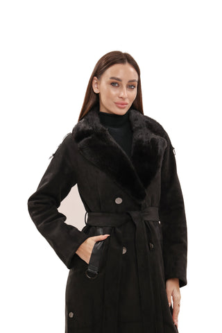 Genuine Mink Fur Eco Suede Coat