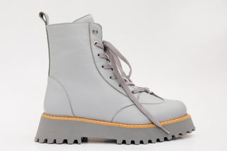 The Yildiz Gray Leather Lace-Up Ankle Women Boot With a Side Zipper