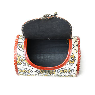Cylindrical Block Printed Leather Bag - Glamourous Grace
