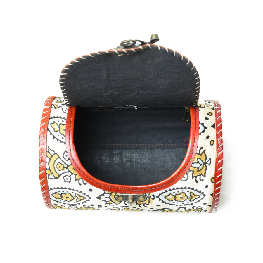 Cylindrical Block Printed Leather Bag - Glamourous Grace