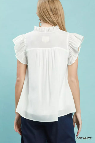 Umgee Smocked Yoke Ruffle Sleeve Blouse - Glamourous Grace