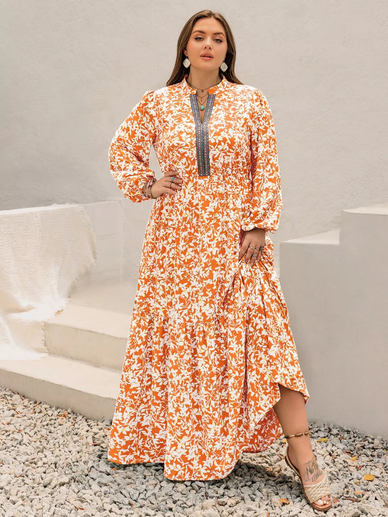 Plus Size Boho Floral Print Maxi Dress - Glamourous Grace