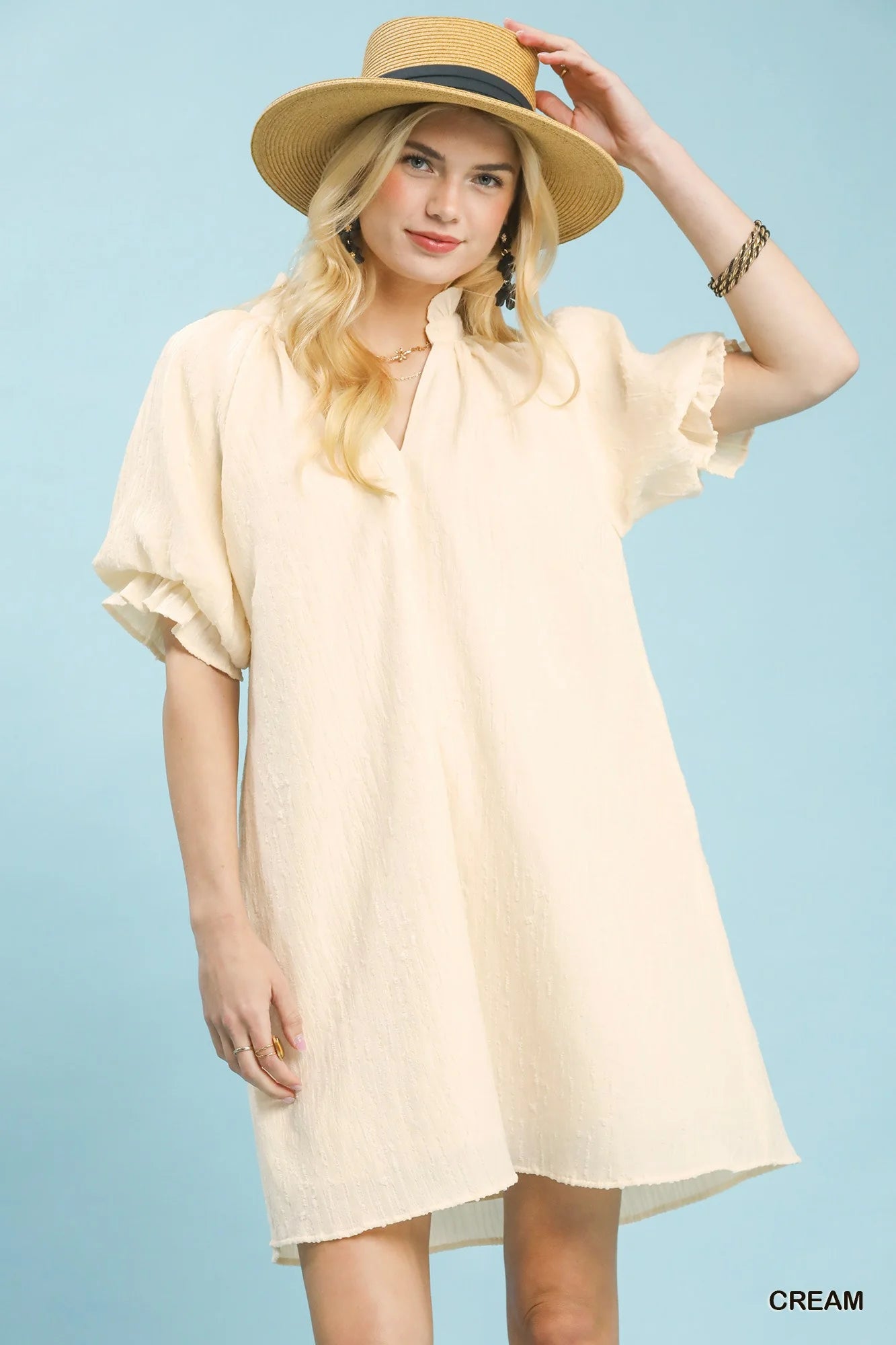 Umgee Linen Blend Ruffle Dress in Cream - Glamourous Grace