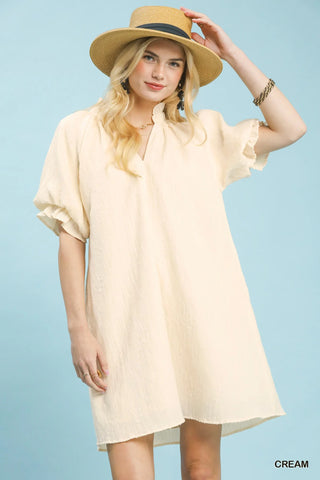 Umgee Linen Blend Ruffle Dress in Cream - Glamourous Grace