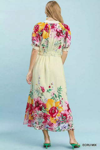Umgee Mix Floral Border Print Midi Dress - Glamourous Grace