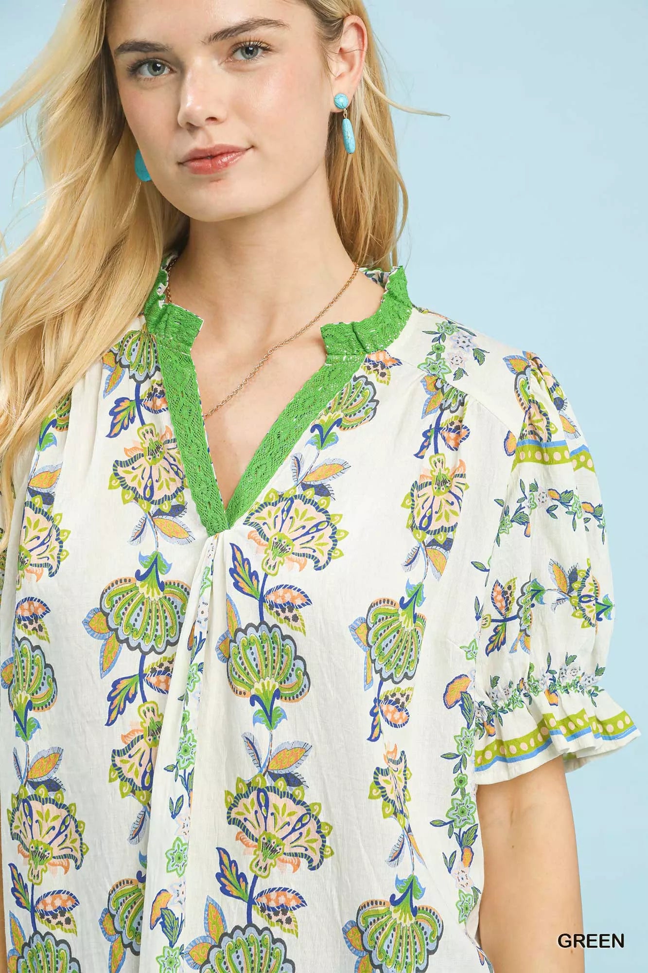 Umgee Abstract Border Print V-Neck Top - Glamourous Grace