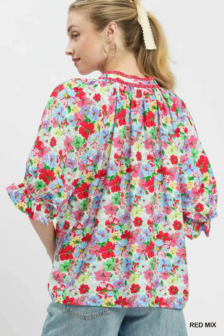 Umgee Mix Floral Print Ruffle Top - Glamourous Grace