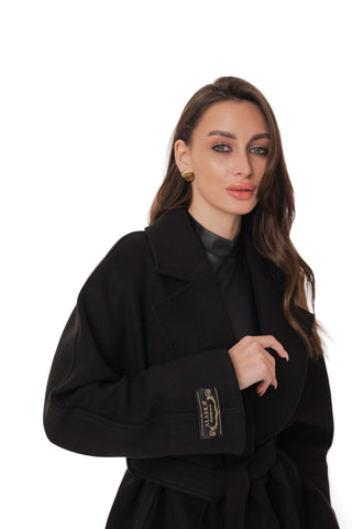 Astoria Midi Cashmere Wool Blend Coat in Black