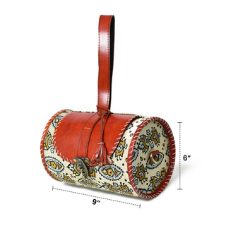 Cylindrical Block Printed Leather Bag - Glamourous Grace