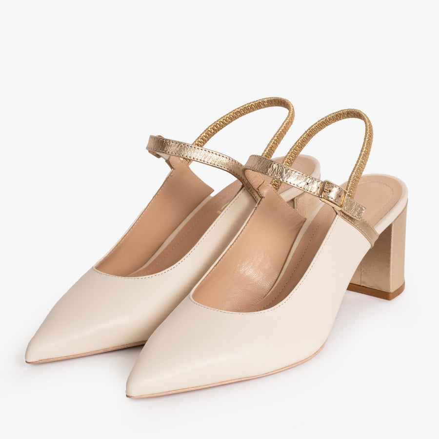 The Pompei Cream Leather Slingback Women Sandal - Glamourous Grace
