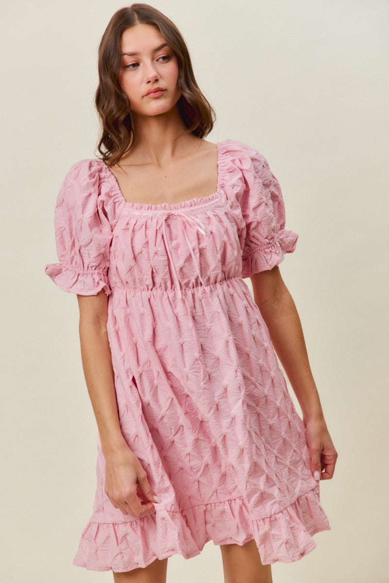 SO ME Texture Woven Ruching On Bust Mini Dress in Pink - Glamourous Grace
