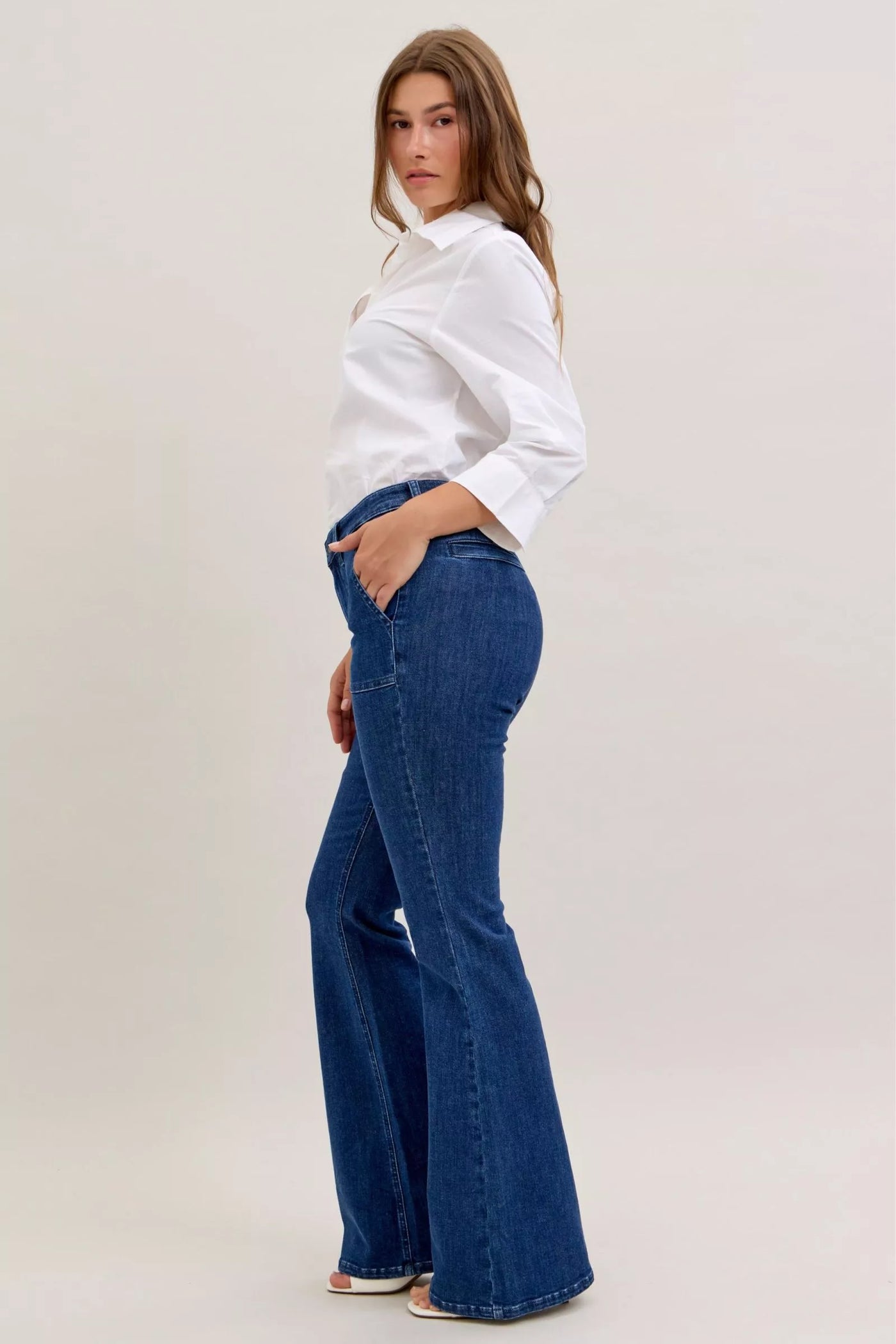 Judy Blue High Waist Flare Jeans with Front Patch Pockets - Glamourous Grace