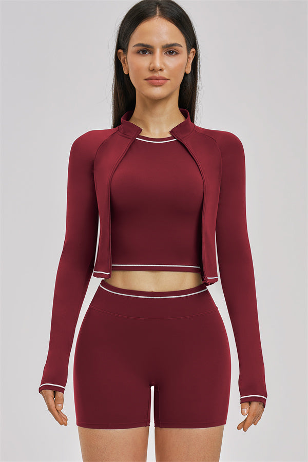 The Unbound Jacket Crop Top Shorts 3-Piece Set - Glamourous Grace