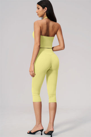 The Twirl Wide Strap Halter Crop Top Capri Leggings 2-Piece Set