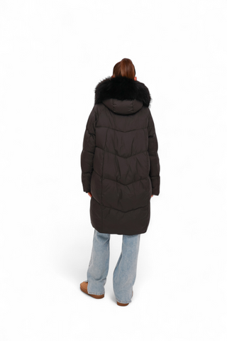 Nellie Genuine Fur Trim Down Fill Coat in Black