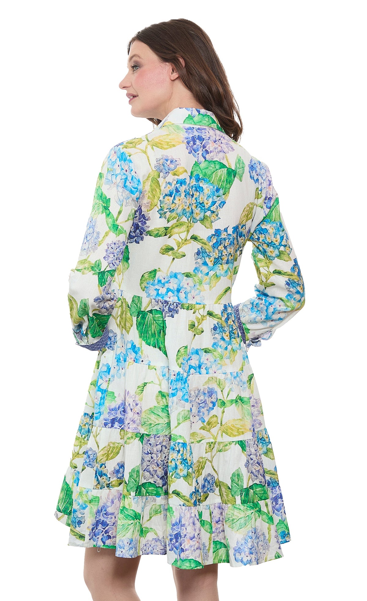 Delray Dress Linen Cotton Hydrangeas Print - Glamourous Grace