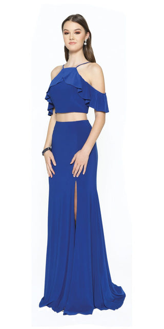 Juliet 662 Cold-Shoulder Two-Piece Gown with Slit