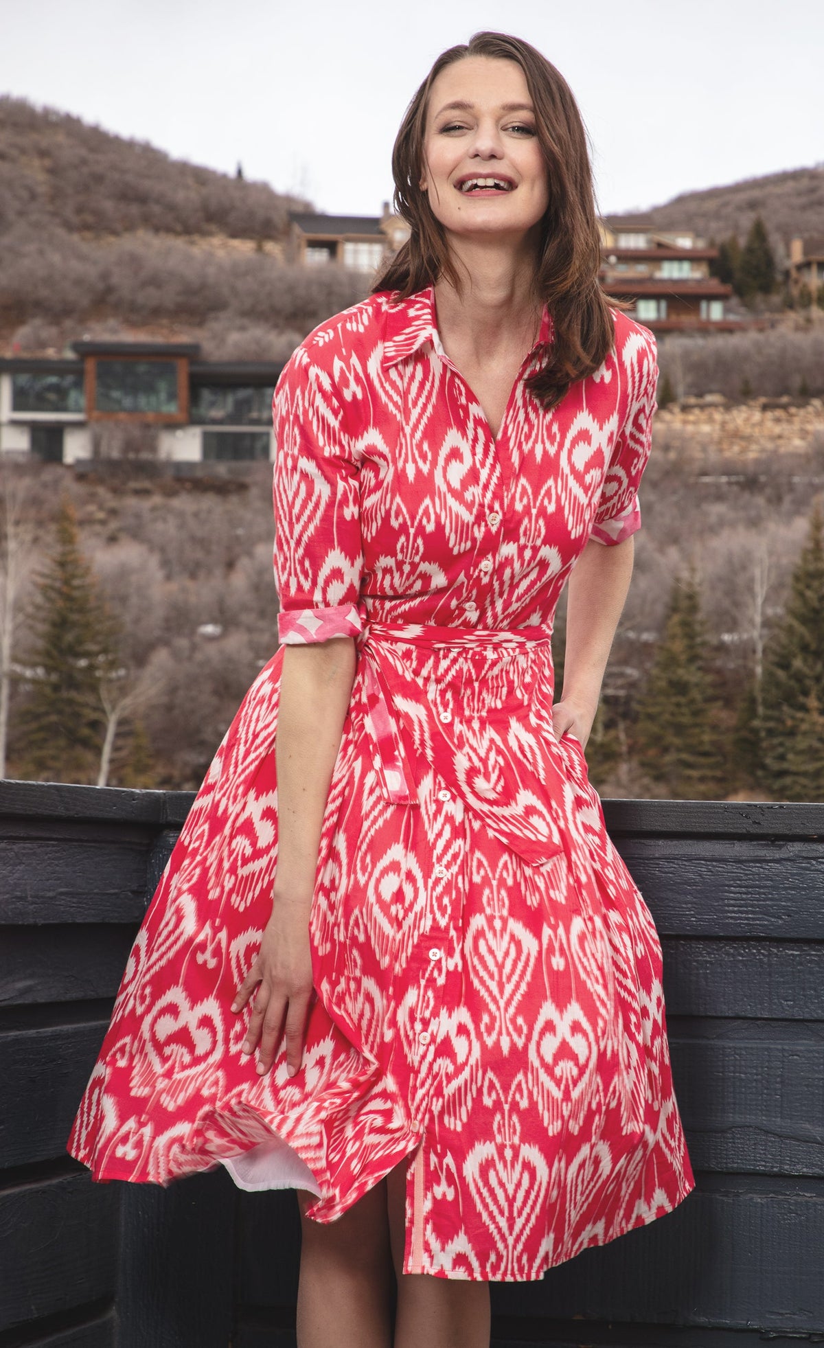Mrs Maisel Dress Pink White Ikat - Glamourous Grace