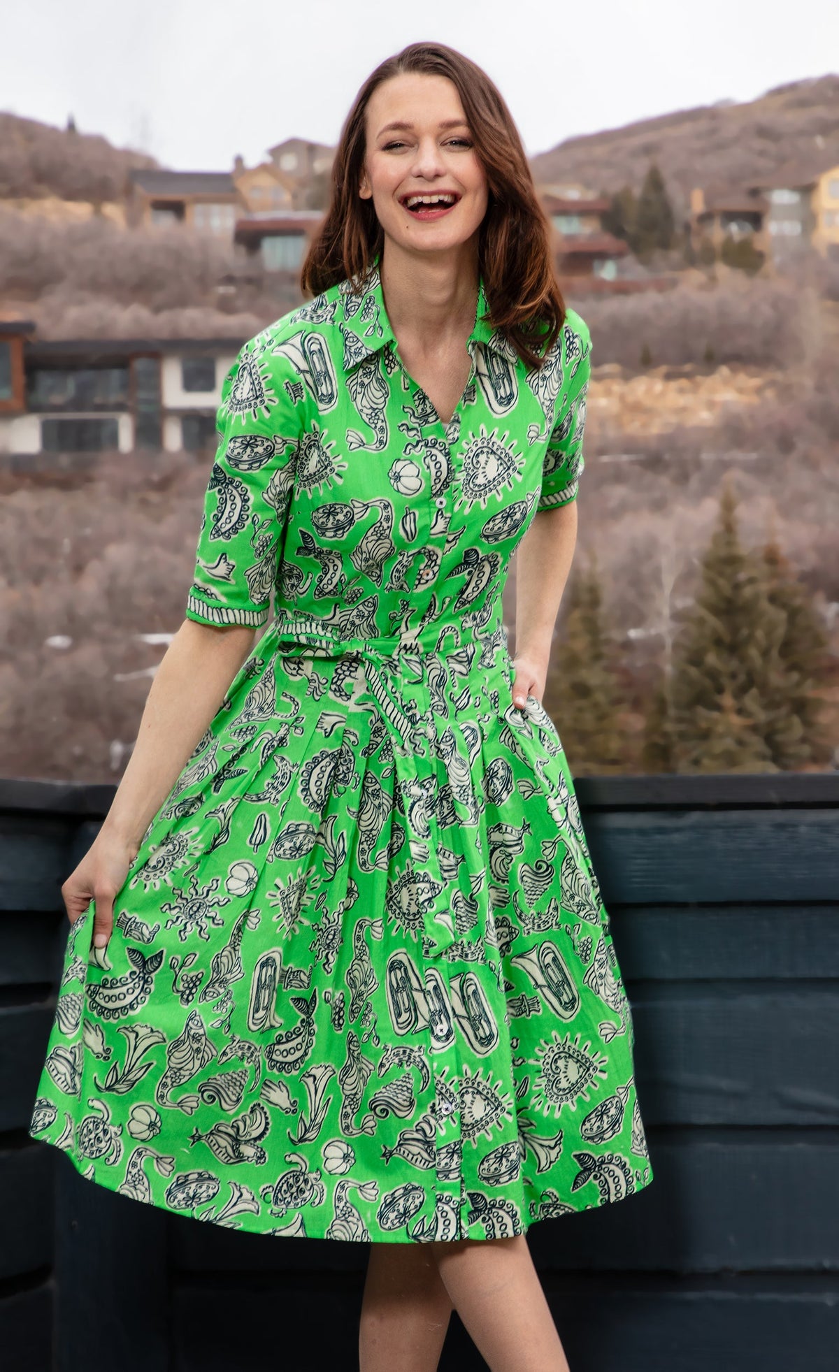 Mrs Maisel Green Black Whimsy Print - Glamourous Grace