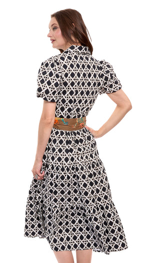 Litchfield Dress Black and White Wicker Print Cotton Stretch Poplin - Glamourous Grace