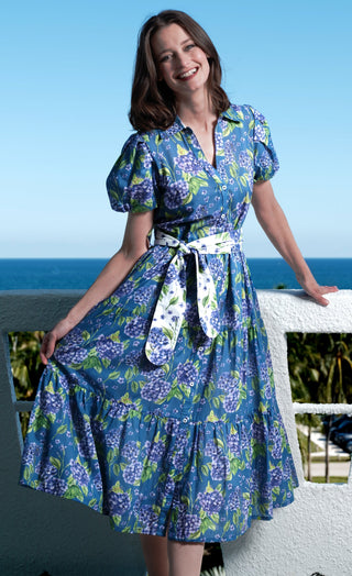 Litchfield Dress Navy Ground Hydrangea Print - Glamourous Grace