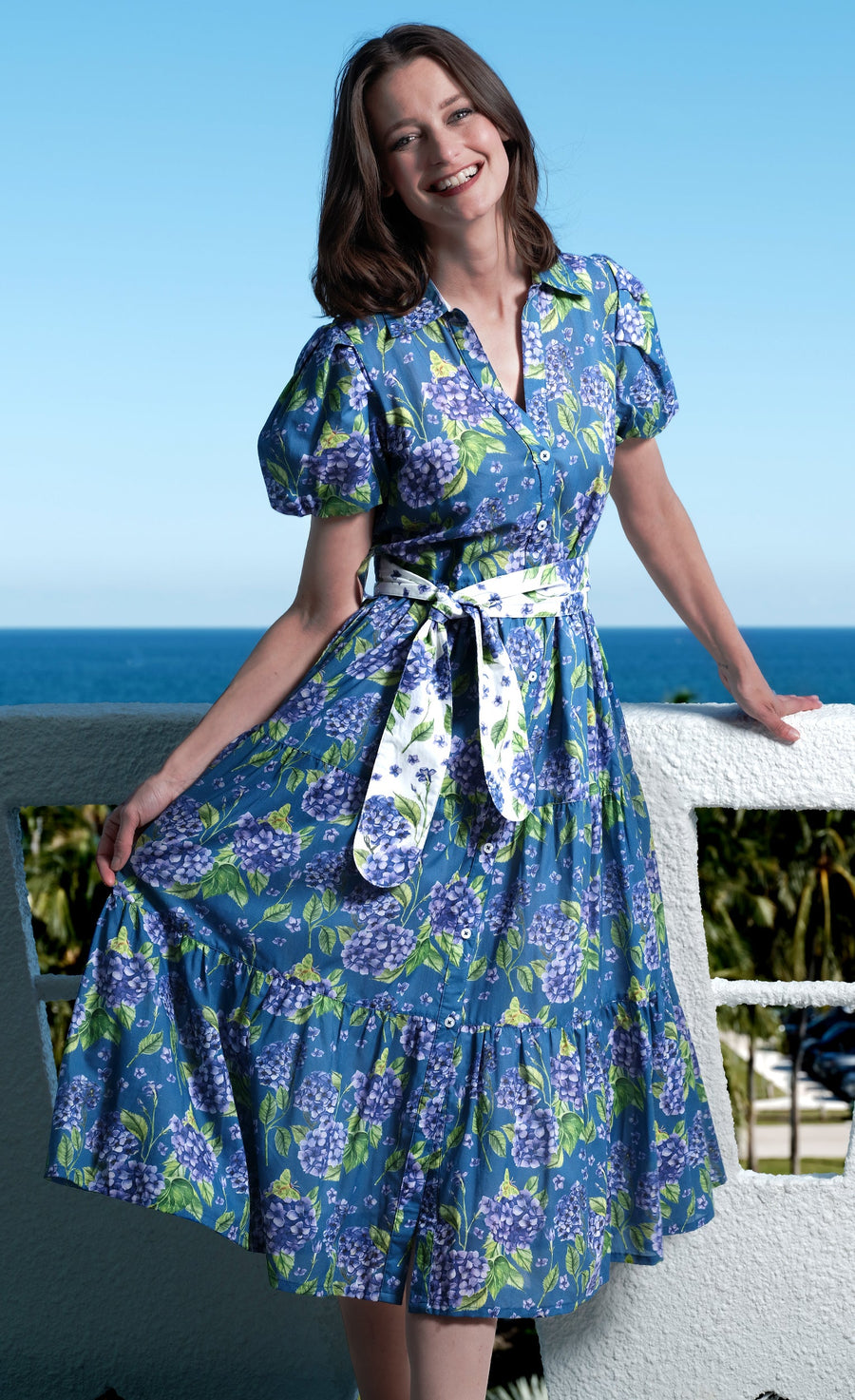 Litchfield Dress Navy Ground Hydrangea Print - Glamourous Grace