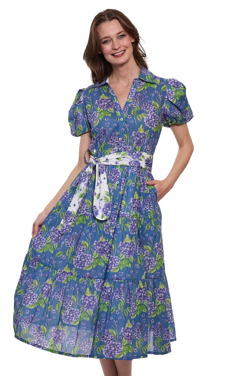 Litchfield Dress Navy Ground Hydrangea Print - Glamourous Grace