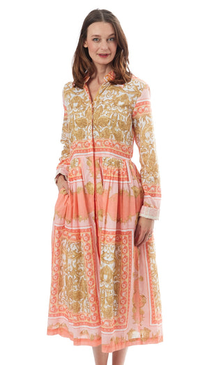 Tea Length Button Front Dress Scroll Print - Glamourous Grace