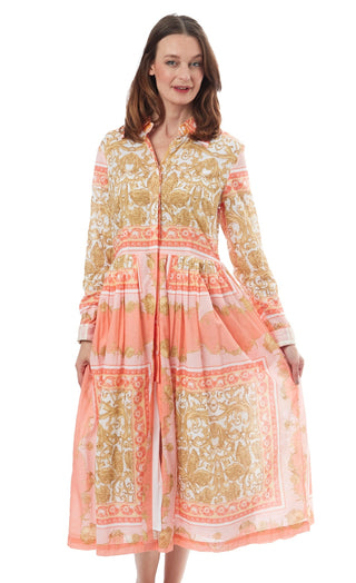 Tea Length Button Front Dress Scroll Print - Glamourous Grace