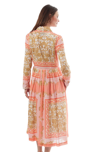 Tea Length Button Front Dress Scroll Print - Glamourous Grace