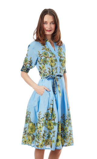 Mrs Maisel Light Blue Ground With Leaves Print - Glamourous Grace
