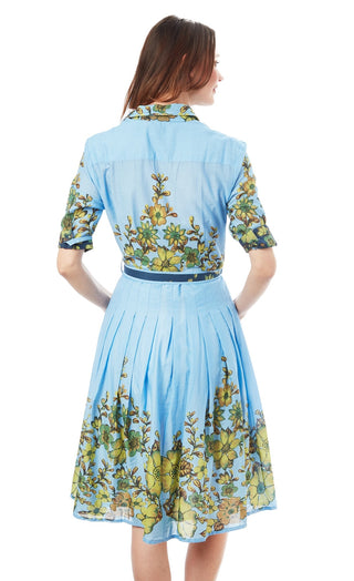 Mrs Maisel Light Blue Ground With Leaves Print - Glamourous Grace