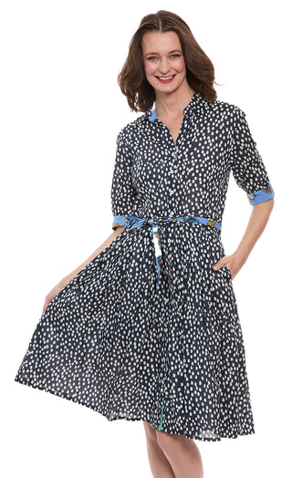 Mrs Maisel Dress Navy White Polka Dot Print Cotton Voile - Glamourous Grace