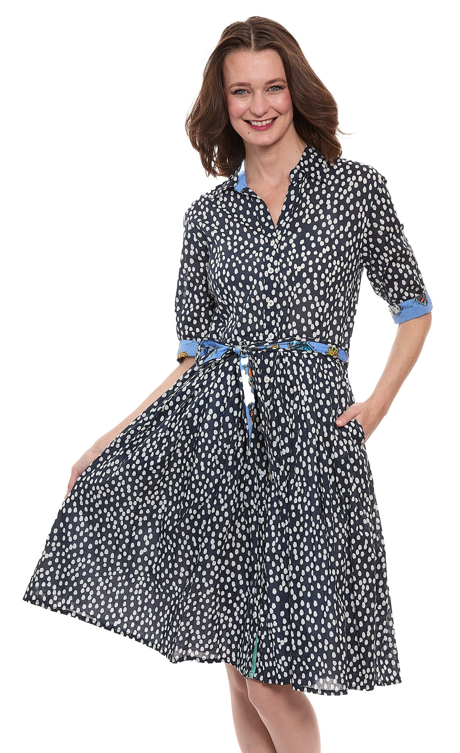 Mrs Maisel Dress Navy White Polka Dot Print Cotton Voile - Glamourous Grace