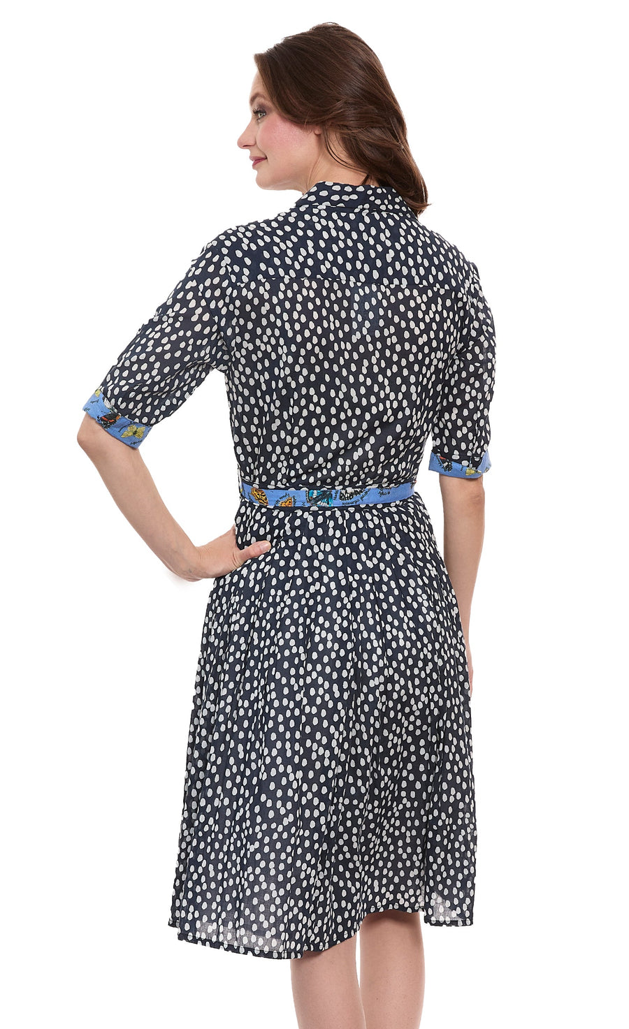 Mrs Maisel Dress Navy White Polka Dot Print Cotton Voile - Glamourous Grace