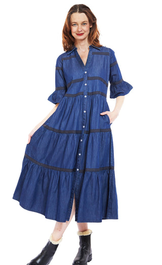 Miami Dress In Denim With Black Ribbon Trim - Glamourous Grace
